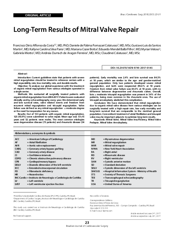 (PDF) Long-Term Results of Mitral Valve Repair