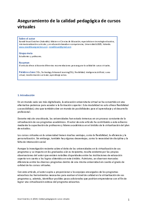(PDF) Aseguramiento de la calidad de cursos virtuales en educacion superior