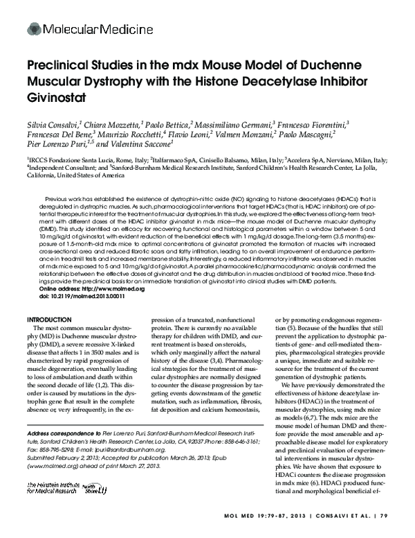 (PDF) Preclinical studies in the mdx mouse model of duchenne muscular ...