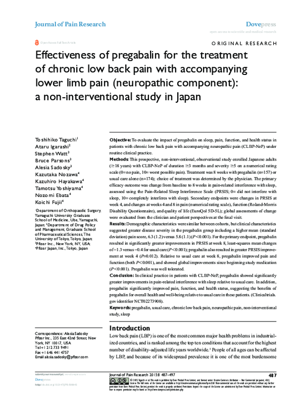 (PDF) Effectiveness of pregabalin for the treatment of chronic low back ...