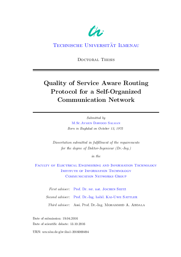 (PDF) Quality of service aware routing protocol for a self-organized ...