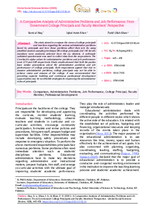 (PDF) A Comparative Analysis of Administrative Problems and Job ...