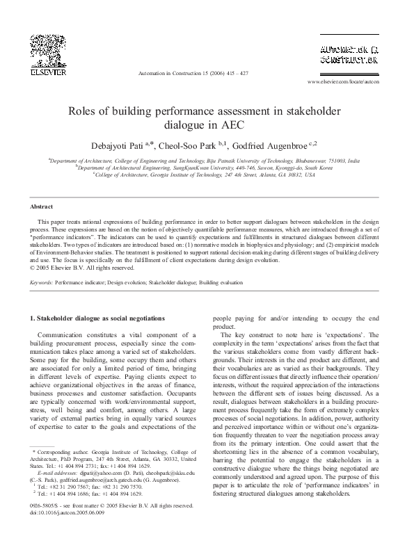 (PDF) Roles of building performance assessment in stakeholder dialogue ...