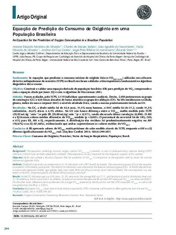 (PDF) An Equation for the Prediction of Oxygen Consumption in a ...