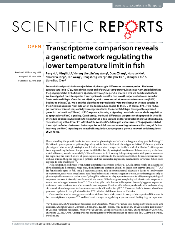(PDF) Transcriptome comparison reveals a genetic network regulating the ...