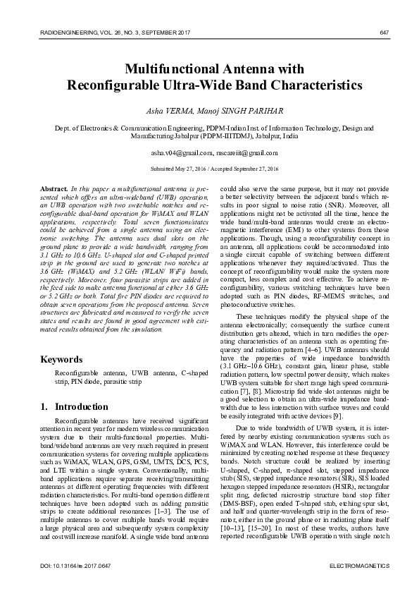 (PDF) Multifunctional Antenna with Reconfigurable Ultra-Wide Band ...