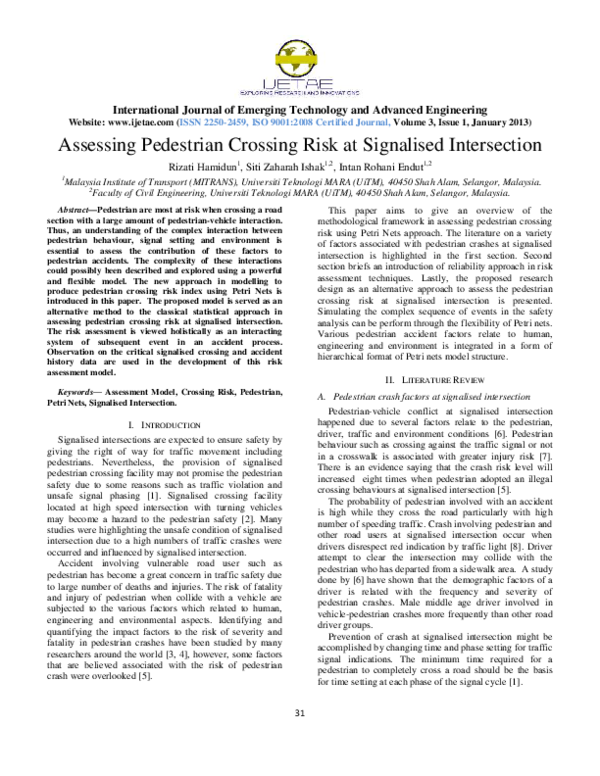 (PDF) Assessing Pedestrian Crossing Risk at Signalised Intersection
