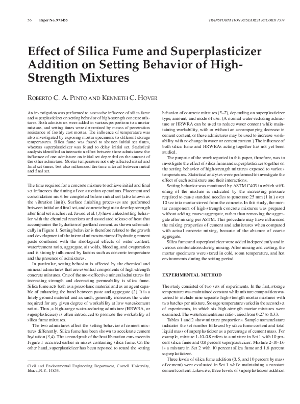 (PDF) Effect of Silica Fume and Superplasticizer Addition on Setting ...