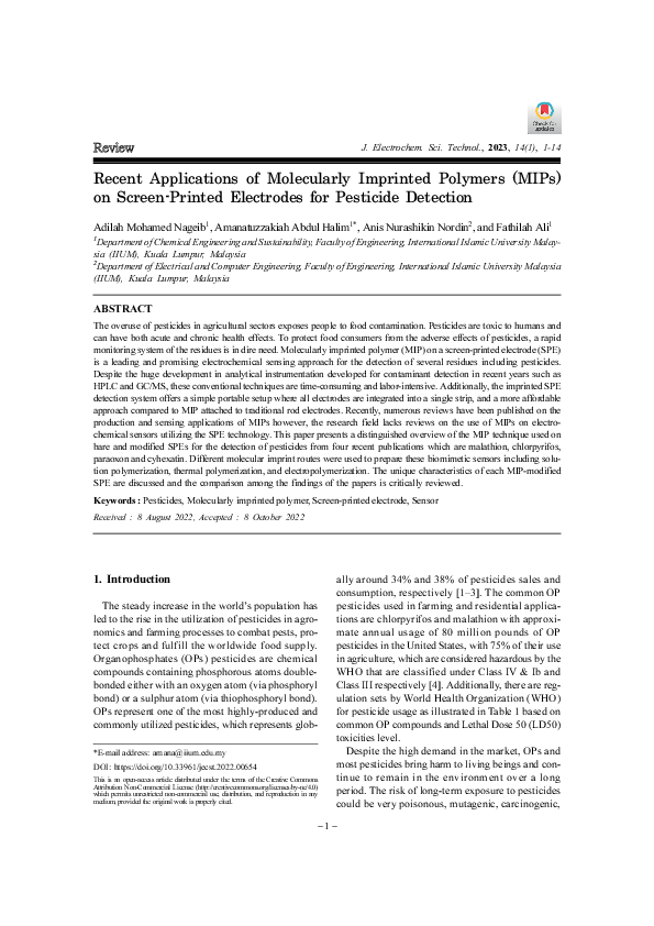 (PDF) Recent Applications of Molecularly Imprinted Polymers (MIPs) on ...