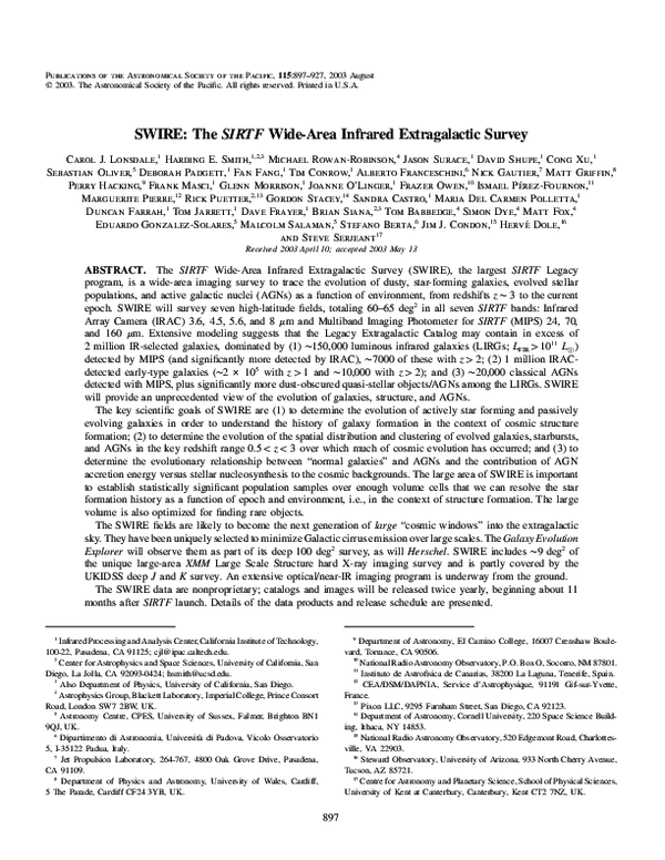 (PDF) SWIRE: The SIRTF Wide-Area Infrared Extragalactic Survey