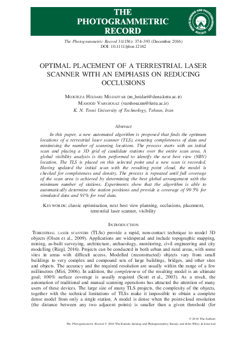 (PDF) Optimal Placement of a Terrestrial Laser Scanner with an Emphasis ...