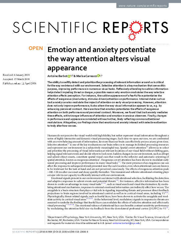 (PDF) Emotion and anxiety potentiate the way attention alters visual ...