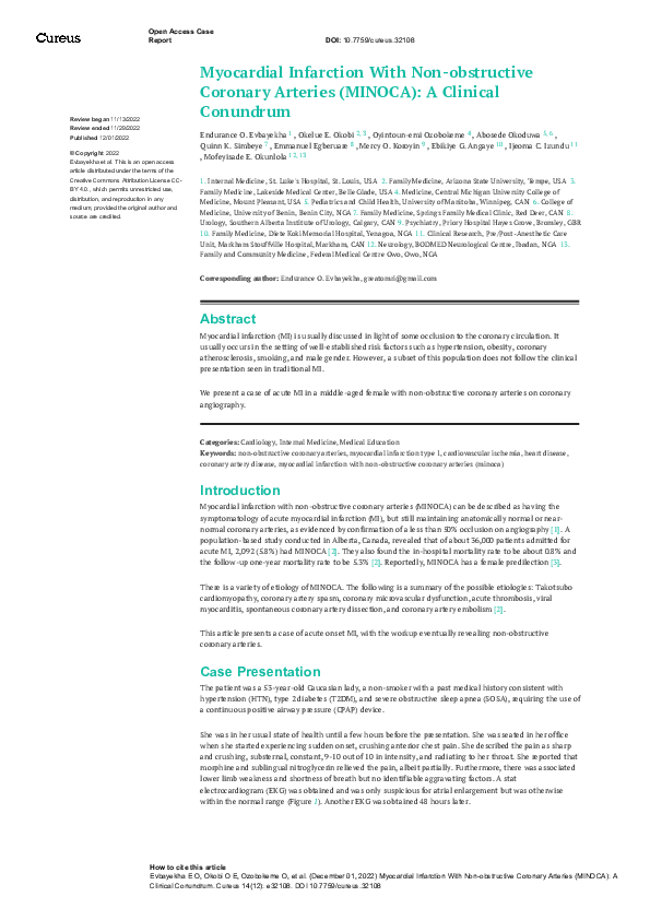 (PDF) Myocardial Infarction With Non-obstructive Coronary Arteries ...