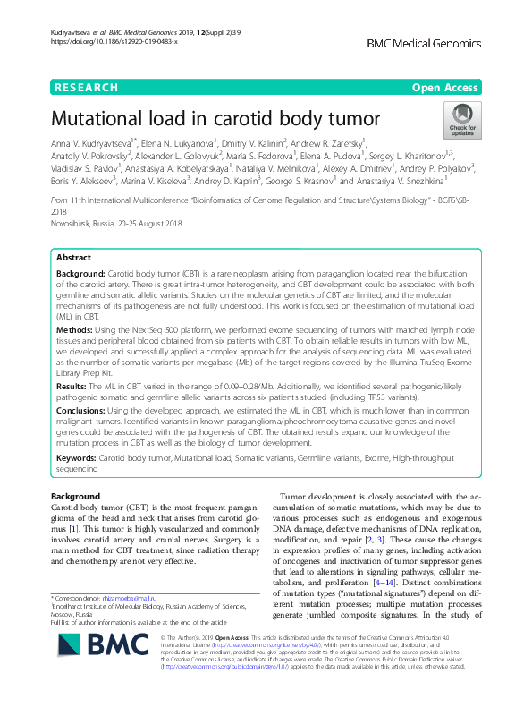 (PDF) Mutational load in carotid body tumor