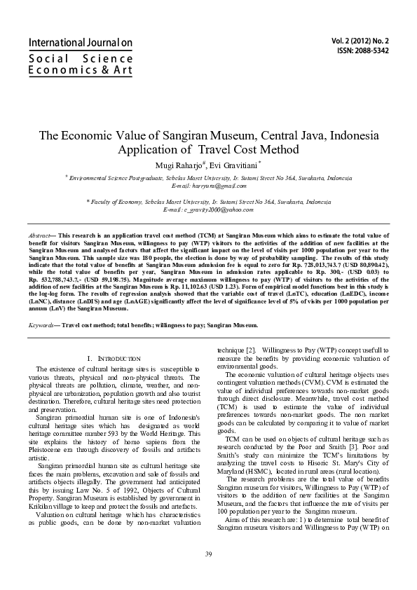 (PDF) The Economic Value of Sangiran Museum, Central Java, Indonesia ...
