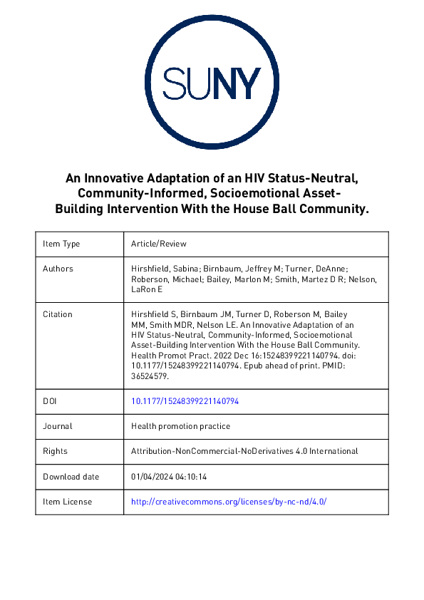 (PDF) An Innovative Adaptation of an HIV Status-Neutral, Community ...