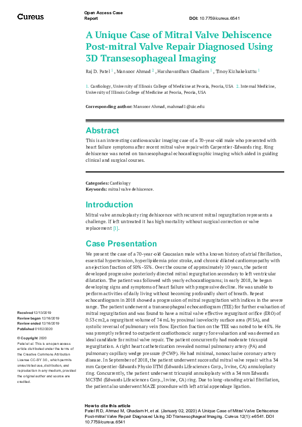 (PDF) A Unique Case of Mitral Valve Dehiscence Post-mitral Valve Repair ...