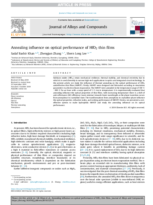 (PDF) Annealing influence on optical performance of HfO2 thin films