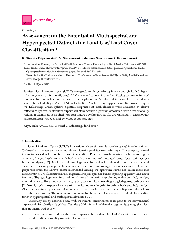 (PDF) Assessment on the Potential of Multispectral and Hyperspectral ...