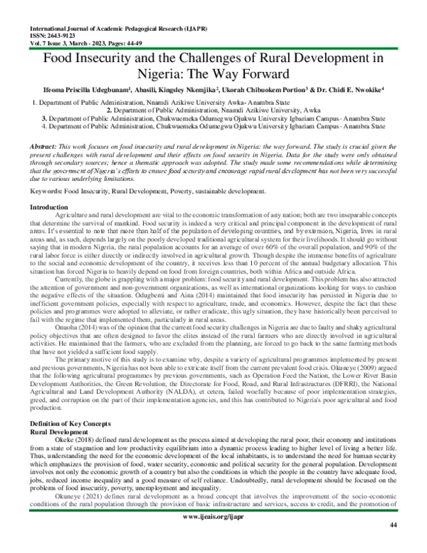 (PDF) Food Insecurity and the Challenges of Rural Development in ...