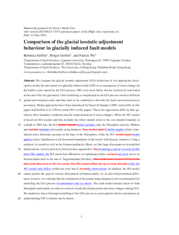 (PDF) Comparison of the glacial isostatic adjustment behaviour in ...