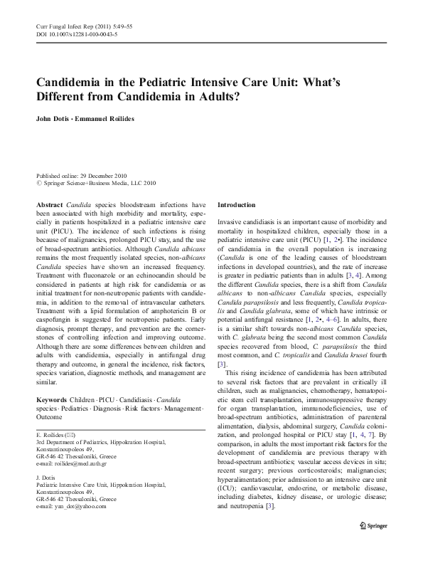 (PDF) Candidemia in the Pediatric Intensive Care Unit: What s Different ...