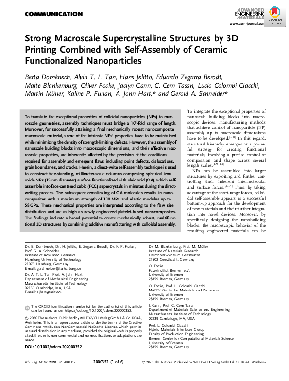 (PDF) Strong Macroscale Supercrystalline Structures by 3D Printing ...