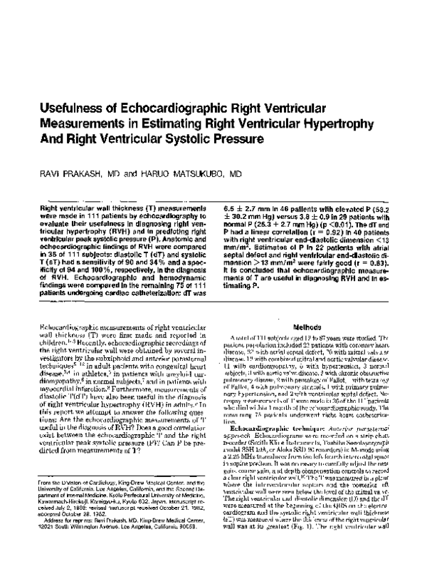 (PDF) Usefulness of echocardiographic right ventricular measurements in ...