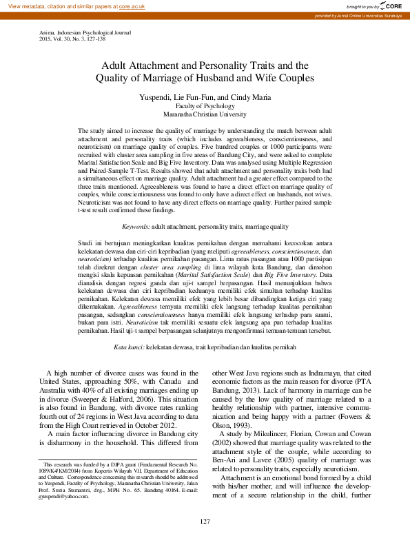(PDF) Adult Attachment and Personality Traits and the Quality of ...