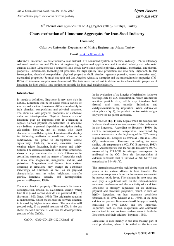 (PDF) Characterization of Limestone Aggregates for Iron-Steel Industry