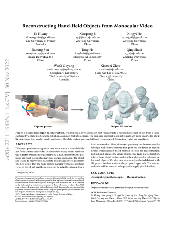 (PDF) Reconstructing Hand-Held Objects from Monocular Video