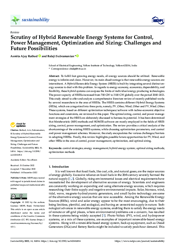 (PDF) Scrutiny of Hybrid Renewable Energy Systems for Control, Power ...