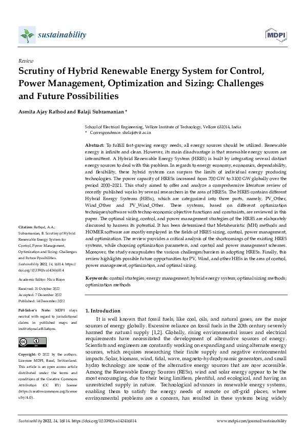 (PDF) Scrutiny of Hybrid Renewable Energy Systems for Control, Power ...