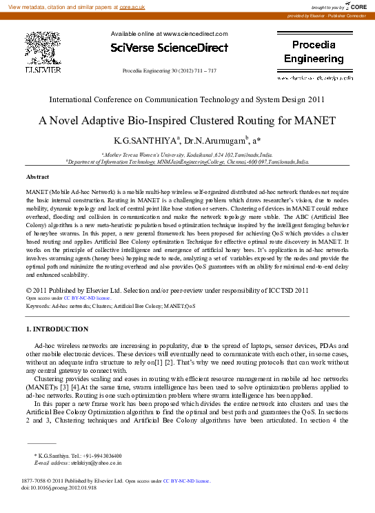 (PDF) A Novel Adaptive Bio-Inspired Clustered Routing for MANET