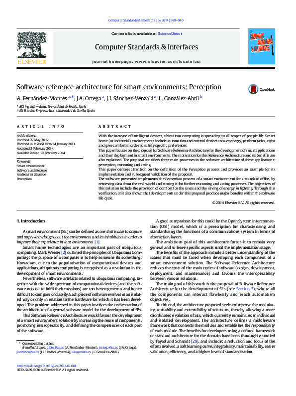 (PDF) Software reference architecture for smart environments: Perception
