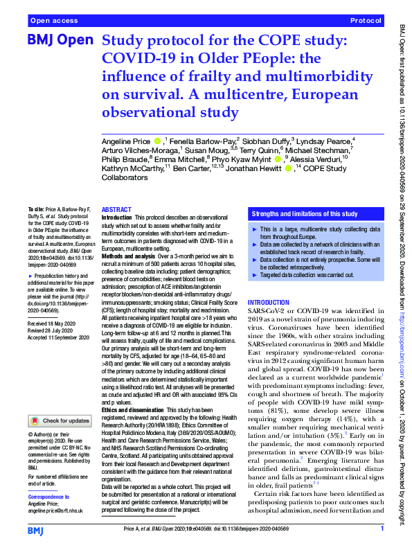 (PDF) Study protocol for the COPE study: COVID-19 in Older PEople: the ...