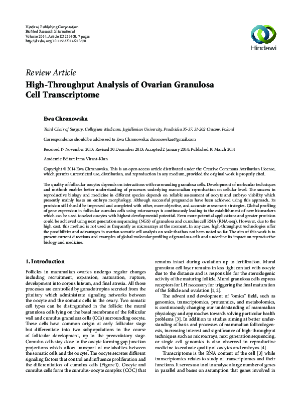 (PDF) High-Throughput Analysis of Ovarian Granulosa Cell Transcriptome