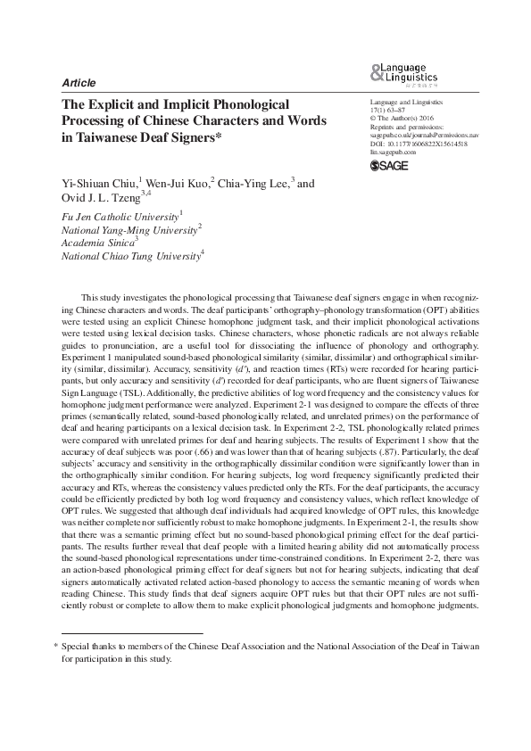 (PDF) The Explicit and Implicit Phonological Processing of Chinese ...