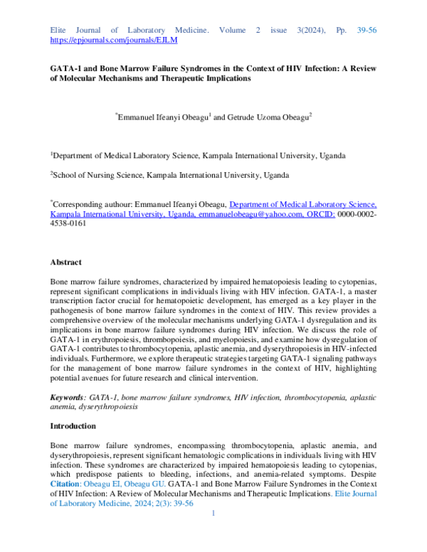(PDF) GATA-1 and Bone Marrow Failure Syndromes in the Context of HIV ...