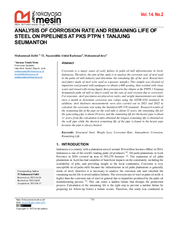 (PDF) Analysis of Corrosion Rate and Remaining Life of Steel on ...