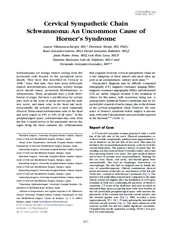 (PDF) Cervical Sympathetic Chain Schwannoma: An Uncommon Cause of ...