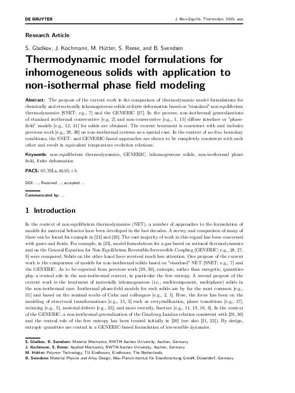 (PDF) Thermodynamic Model Formulations for Inhomogeneous Solids with ...