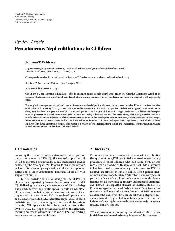 (PDF) Percutaneous Nephrolithotomy in Children
