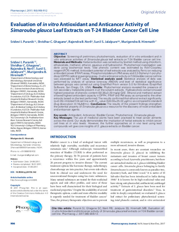 (PDF) Evaluation of in vitro Antioxidant and Anticancer Activity of ...