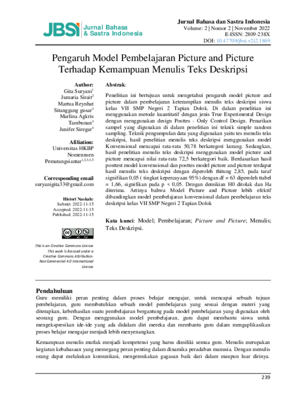 (PDF) Pengaruh Model Pembelajaran Picture and Picture Terhadap ...