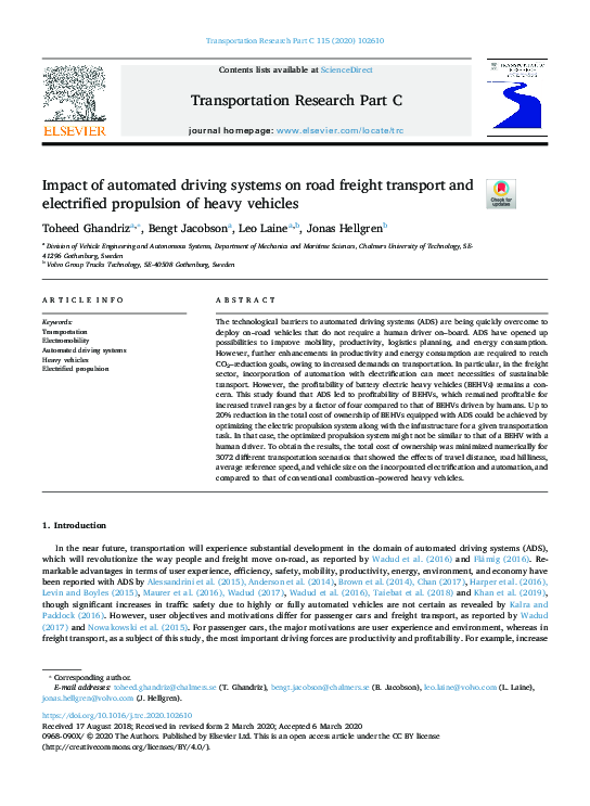 (PDF) Impact of automated driving systems on road freight transport and ...