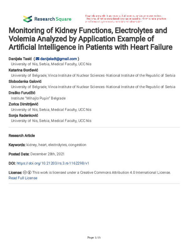 (PDF) Monitoring of Kidney Functions, Electrolytes and Volemia Analyzed ...