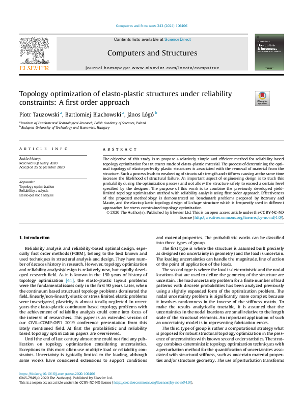 (PDF) Topology optimization of elasto-plastic structures under ...