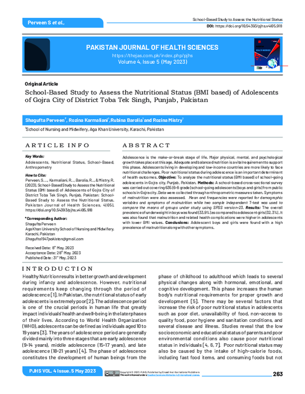 (PDF) School-Based Study to Assess the Nutritional Status (BMI based ...