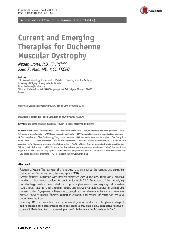 (PDF) Current and Emerging Therapies for Duchenne Muscular Dystrophy